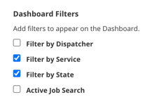 Swoop Job Dash Filter Options